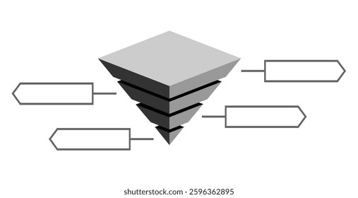 Infographic hierarchical statistical illustration of black and gray color triangles divided and space for text, Inverted pyramid shape made of four layers for presenting business ideas or disparity