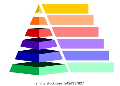 Infographic hierarchical vector of multicolor divided and cut and space for text, Pyramid shape graphic made of siv layers for presenting business ideas or disparity and statistical