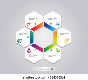 Infographic honeycomb structure elements with icons set on the grey background. Vector graphic business modern template. Hexagon vector illustration