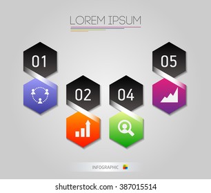 Infographic honeycomb structure elements with icons set on the grey background. Vector graphic business modern template. Vector illustration business modern infographics honeycomb, hexagon.