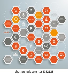 Infographic with honeycomb structure on the grey background. Eps 10 vector file.