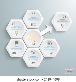 Infographic with honeycomb structure on the grey background. Eps 10 vector file.