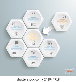 Infographic with honeycomb structure on the grey background. Eps 10 vector file.
