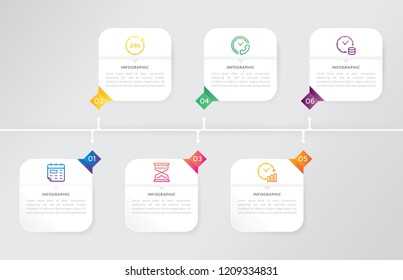 Infographic horizontal timeline. Business horizontal timeline process chart template. Vector banner, text, presentation