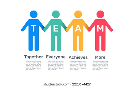 Infographic human 4 colors. TEAM Together, Everyone, Achieve, More.