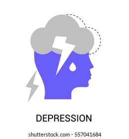 Infographic icon of Human Depression, Headache. Head with storm and rain inside. Modern thin line symbol. Premium quality vector illustration concept. Flat design web graphics elements.