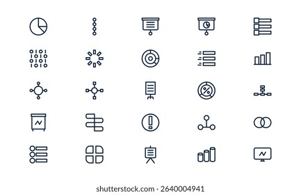 Infographic icon showing visual data presentation, analytics report, and business communication in outline style