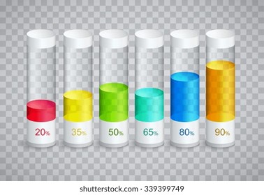 Infographic icons with 6 parts of columns in percent of growth. Business concept for charts, reports and statistics.