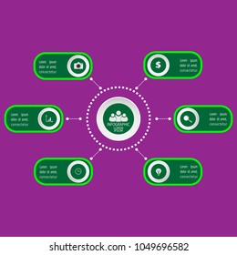 Infographic icons, business presentation, multi-user symbols, communication tags, brainstorming, monitoring, time, stopwatch, statistics, ideas. Vector illustration.