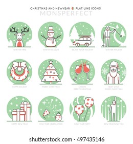 Infographic Icons Elements about Christmas and New Year. Flat Thin Line Icons Set Pictogram for Website and Mobile Application Graphics.