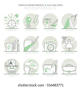 Infographic Icons Elements about Creative Design Process. Flat Thin Line Icons Set Pictogram for Website and Mobile Application Graphics.