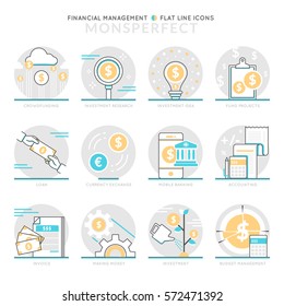 Infographic Icons Elements about Financial Management. Flat Thin Line Icons Set Pictogram for Website and Mobile Application Graphics.