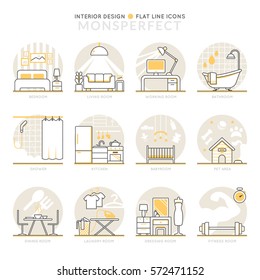 Infographic Icons Elements about Interior Design. Flat Thin Line Icons Set Pictogram for Website and Mobile Application Graphics.