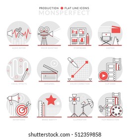 Infographic Icons Elements about Production. Flat Thin Line Icons Set Pictogram for Website and Mobile Application Graphics.