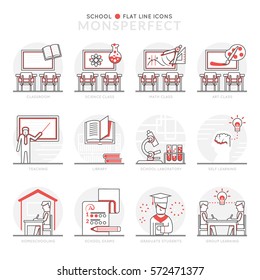 Infographic Icons Elements about School. Flat Thin Line Icons Set Pictogram for Website and Mobile Application Graphics.