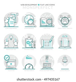 Infographic Icons Elements about Web Development. Flat Thin Line Icons Set Pictogram for Website and Mobile Application Graphics.