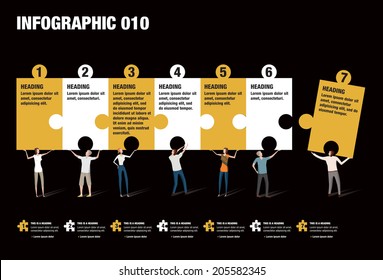 Infographic illustrating the pieces of a puzzle put together by people