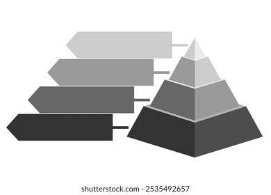 Infographic illustration of black and glay color triangle divided and cut and space for text, Pyramid shape vector graphic four layers for presenting business ideas or disparity and statistical