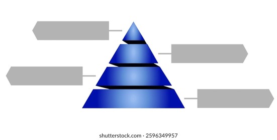 Infographic illustration of blue triangle divided and cut and space for text, Pyramid shape four layers for presenting business ideas or disparity and hierarchical statistical
