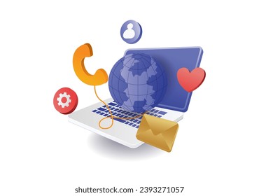 Infographic illustration concept of telephone communication with technology computer
