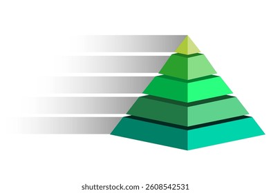 Infographic illustration of green triangles divided cut into five step and space for text, Pyramid shape made layers for presenting business ideas or disparity and hierarchical statistical data