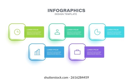 Infographic illustration. Process diagram and presentations step. Five steps or options with icons