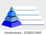 Infographic illustration of purple with blue and green triangle divided and cut and space for text, Pyramid shape four layers for presenting business ideas or disparity and statistical