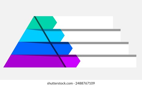 Ilustración infográfica de púrpura con triángulo azul y verde dividido y corte y espacio para texto, forma piramidal cuatro capas para presentar ideas de negocios o disparidad y estadística