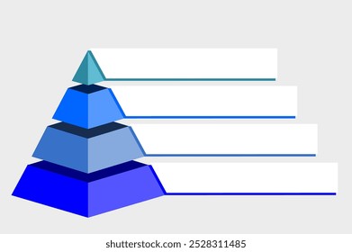 Ilustración infográfica de púrpura con triángulo azul y verde dividido y cortado y espacio para texto, forma de pirámide cuatro capas para presentar ideas de negocios o disparidad y estadísticas