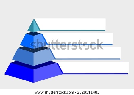 Infographic illustration of purple with blue and green triangle divided and cut and space for text, Pyramid shape four layers for presenting business ideas or disparity and statistical