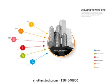 Infographic illustration vector background colorful graph with hexagons and figures inside.
