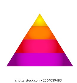 Infographic illustration of yellow with orange with purple and red triangle divided and cut and space for text, Pyramid shape four layers for presenting business ideas or disparity