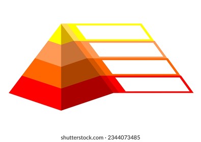 Infographic illustration of yellow and red triangles divided and cut into thirds and space for text, Pyramid shape made of four layers for presenting business ideas or disparity and statistical data