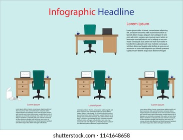 Infographic image show the desk position of the office management in the company. ( vector )