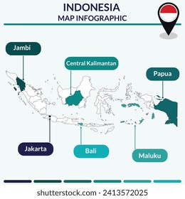 Mapa de la infografía de Indonesia. Mapa de infografía