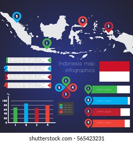 Infographic indonesia Map flat with four mark location and graph. vector eps.10