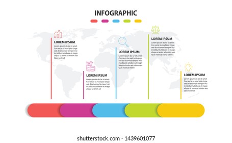 infographic information 5 step, timeline , world map