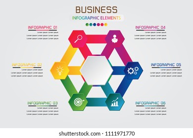 infographic or information graphic six hexagon element rainbow color