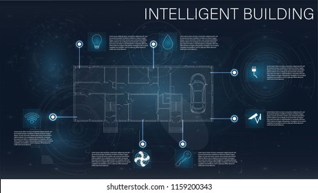 Infographic With Intelligent Home. Future Technology Display Design. Smart Home Concept. Gaming Concept. Vector Game Background. Smart House Concept Vector Background. Hud Ui App.