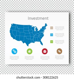 Infographic Investment USA Map Presentation Template, Business Layout design , Modern Style , Vector design illustration.