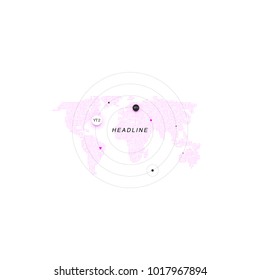 Infographic isolated on white background. Abstract template with circles, dots, headline, pink world map for web design, brochure, flyer, annual report, banner. Minimal concept, vector illustration.