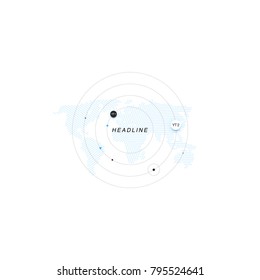 Infographic isolated on white background.Abstract template with circles, dots, headline, digital world map for web design, brochure, flyer, annual report, banner. Minimal concept, vector illustration