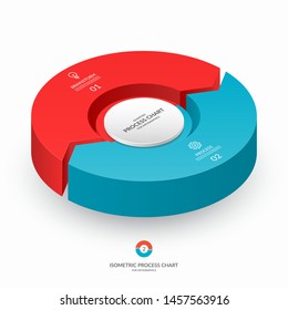 Infographic isometric 3d process chart. Cycle diagram with 2 stages, options, parts. Can be used for report, business analytics, data visualization and presentation.