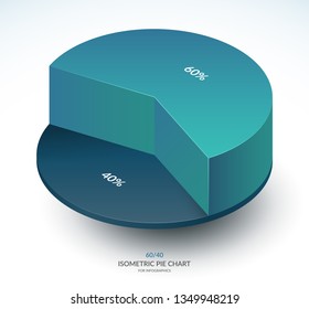 Infographic isometric pie chart template. Share of 60 and 40 percent. Vector illustration.