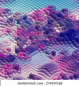 Infographic Isometric Vector Graph, Abstract 3D Chart Purple Background.