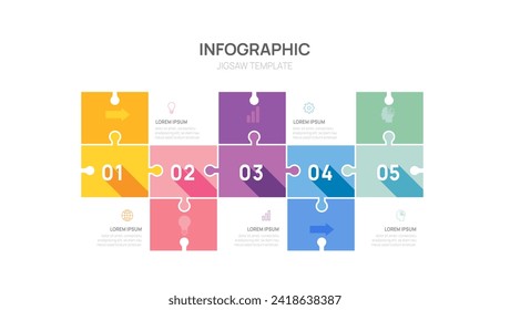 Diagrama de plantilla de 5 pasos de rompecabezas para empresas. Datos modernos de marketing digital Timeline, infografías de vector de presentación.