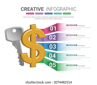 Infographic key design template for Presentation business, can be used for workflow layout, steps or processes.