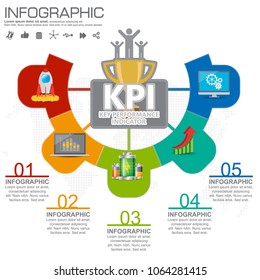 Infographic KPI concept with marketing icons. Key Performance Indicator can be used for workflow layout, diagram, report, web design. Business steps or processes concept with options.