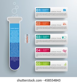 Infographic with lab tube and banners on the gray background. Eps 10 vector file.