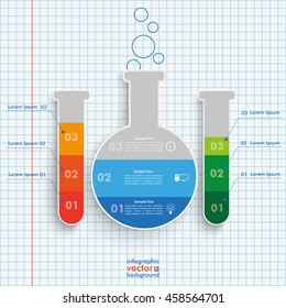 Infographic with lab tubes on the checked paper background. Eps 10 vector file.